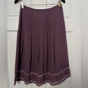 Sigrid Olsen Deep Purple A-Line embroidered Skirt 100% silk size 2